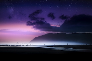 Кэннон-Бич Звездный закат,  закат над пляжем, закат над побережьем 