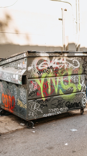 Иллюстрации и рисунки на мусорном баке, Граффити
