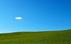 зеленое поле и голубое небо, маленькое облако, заставка виндоус 