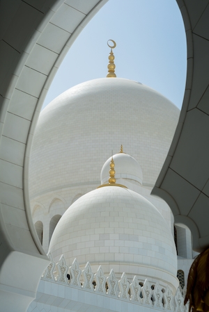 Путешествие из Дубая в Абу-Даби, белая мечеть, кадр снизу