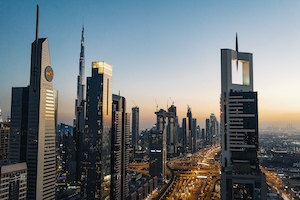 Небоскребы Дубая на закате 