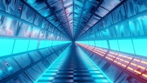 Туннель в космическом корабле, голубой неон 