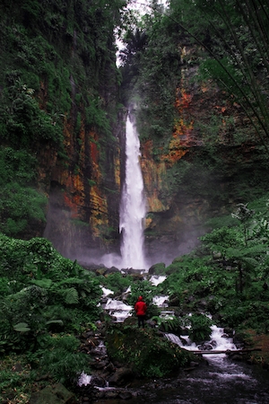 водопад в лесу, поток водопада в лесу, большие скалы