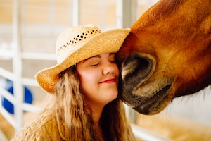 девушка и коричневая лошадь