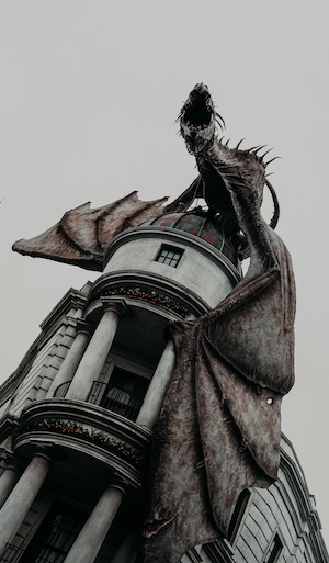 дракон на крыше здания, Гарри Поттер 