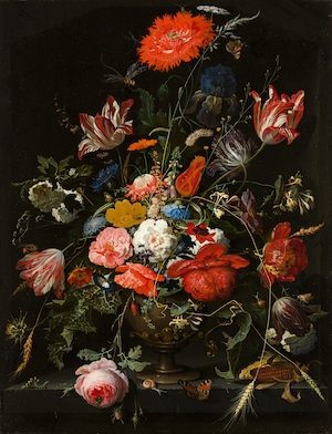 Цветы в металлической вазе. Абрахам Миньон. 1670 год
