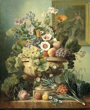  Натюрморт с цветами и фруктами.