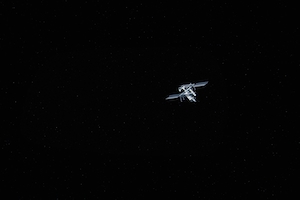 Международная космическая станция в открытом космосе, мкс на черном небе 
