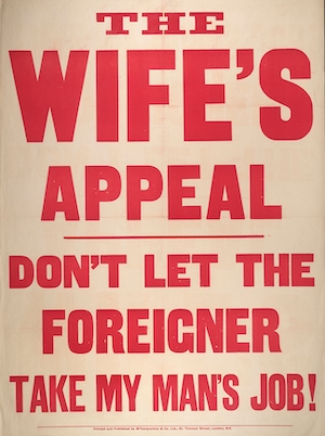 "Обращение жены". Полнотекстовый плакат, написанный красными чернилами на белой бумаге, подготовленный консервативной и юнионистской партиями.