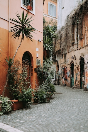 Улицы Рима, растения, каменная кладка 
