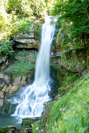 Прекрасные водопады Гиссбаха недалеко от Бриенца, водопад в окружении зеленых растений