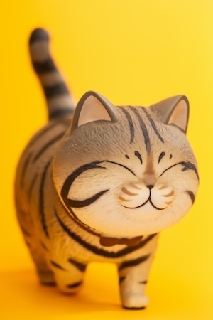 игрушечная кошка на желтом фоне 