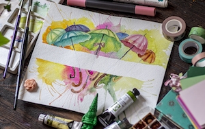цветные зонтики акварелью 