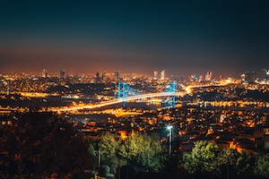 Знаменитое историческое место Стамбула Турция Константинополь ночью