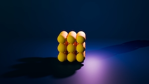 Иллюстрации и рисунки 3D, куб, сложенный их желтых шариков 
