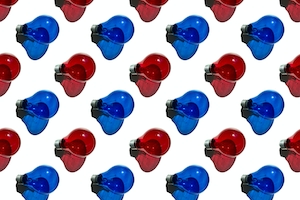 Красные и синие лампочки, разноцветный геометрический принт, геометрический узор 