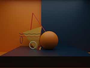 композиция из синих и оранжевых 3D-фигур 