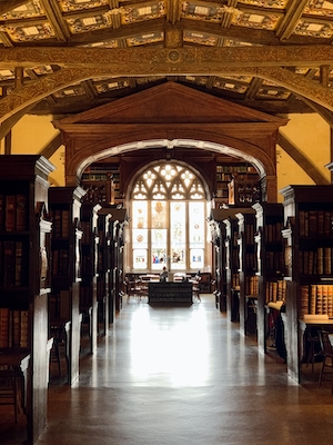 Внутри библиотеки дюка Хамфри, старейшего читального зала Бодлианской библиотеки Оксфордского университета и одного из мест, использовавшихся в фильмах о Гарри Поттере.