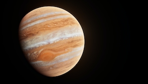 Планетарные объемы Юпитер, фото планеты на черном фоне, космическое пространство 