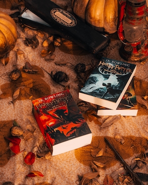 книги серии "Гарри Поттер", осенние декорации 