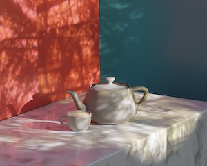 чайник с чашкой серого цвета на фоне цветной стены 