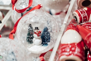 Новогодний декор, елочные игрушки, игрушка в виде снежного шара со снеговиком 