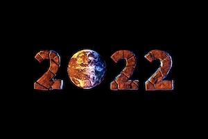 2022, планета на черном фоне 