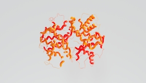Кристаллическая структура гемоглобина, абстрактная фотография желто-красных спиралей 