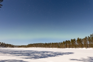 Красивое северное сияние, известное как северное сияние и залитый лунным светом зимний пейзаж
