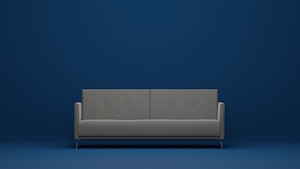 серый диван в синей комнате 