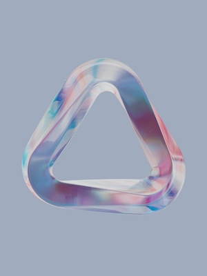 голографическая объемная треугольная 3D-фигура на сером фоне 