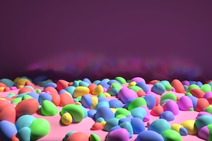 разноцветные шарики у фиолетовой стены 