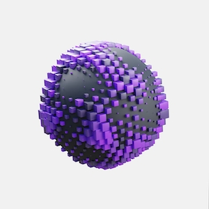 черная сфера с фиолетовыми кубиками на белом фоне 