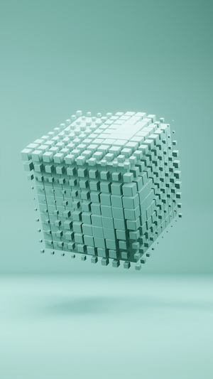 зеленый куб, зеленая 3D-абстракция 