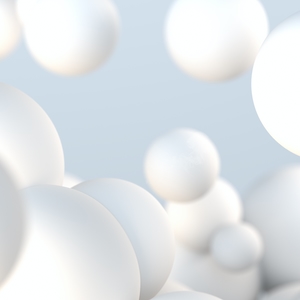 3D рендеринг абстрактной композиции из блестящих металлических белых сфер на белом фоне
