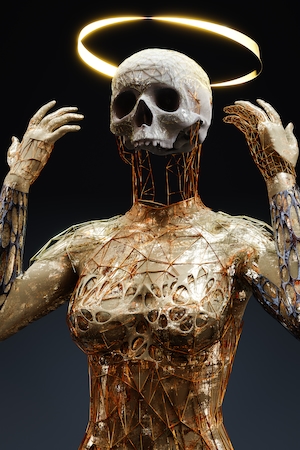 золотая модель человека с черепом, 3D-модель 